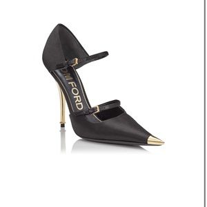 TOM FORD pump blk satin gold toe